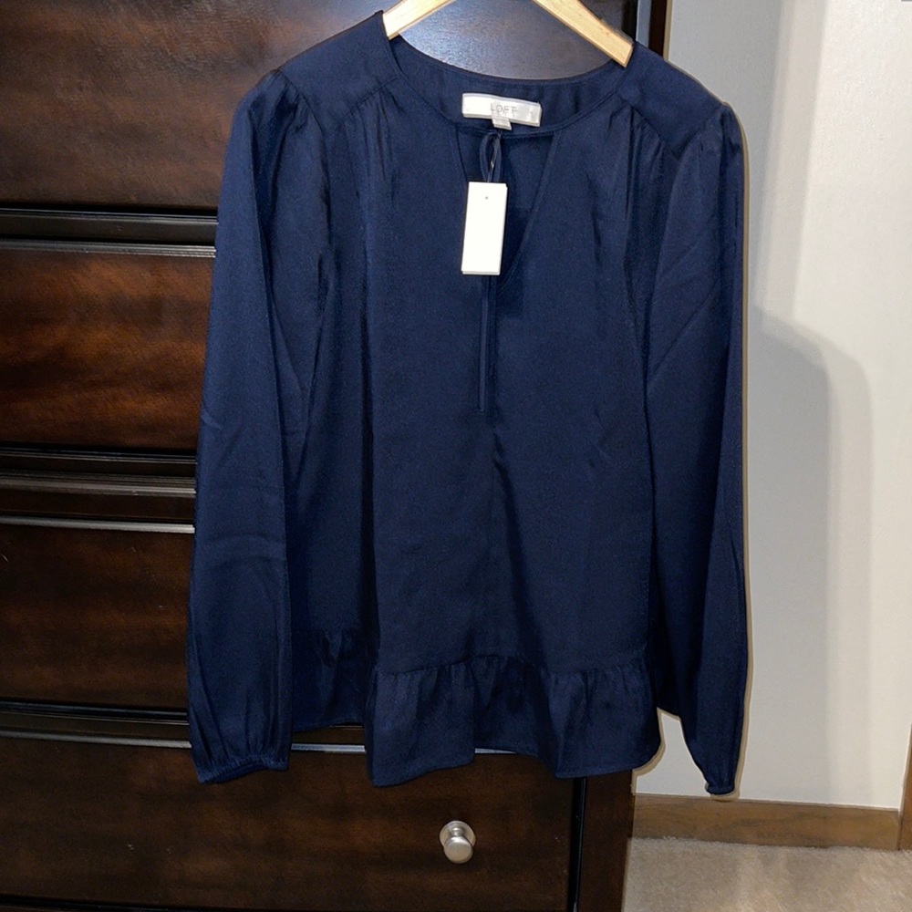 NEW Loft Navy tie blouse